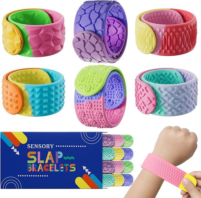 Textured Silicone Slap Bracelets Fidget Toys for Kids Adults, 12PCS Sensory Snap Bracelets for Stress Anxiety Autistic ADHD, Calm Down Classroom Travel Essentials Toys, Stuffers Gifts for Boys Girls