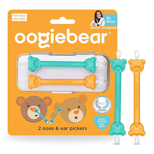 oogiebear: Baby Nose Cleaner & Ear Wax Removal Tool - Safe Booger & Earwax Removal for Newborns, Infants, Toddlers - Dual-Ended - Essential Baby Stuff, Diaper Bag Must-Have, Orange & Seafoam with case
