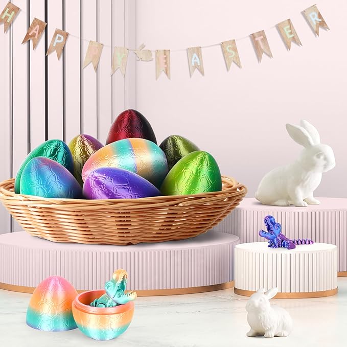 3D Printed Dragon Kids Dinosaur Toys 3D Printed Fidget Toys, Articulated Dragon Egg, 3D Dragon, Home Office Decor Executive Desk Toy 3D Printed Dragon Eggs with Dragon Inside (Rainbow)