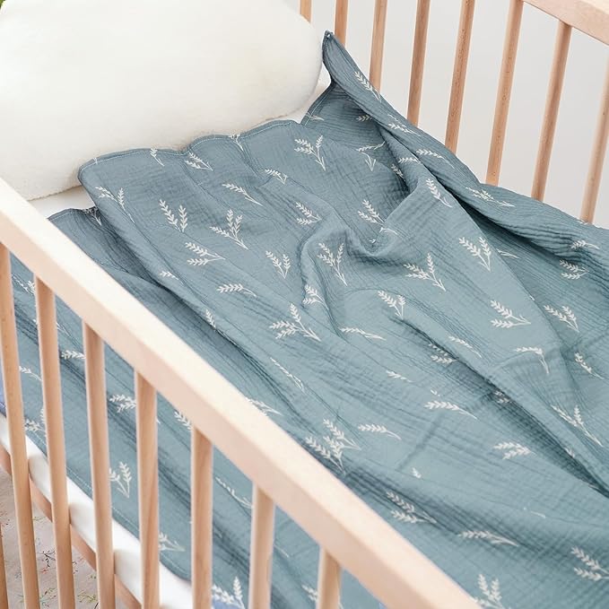 Happy Flute 4Set Muslin Swaddle Blankets–Ultra Soft Baby Blanket for Newborns,Receiving Blankets for Baby Girls & Boys–Baby Essentials 0-3 Years,40x40inches (Leaf)