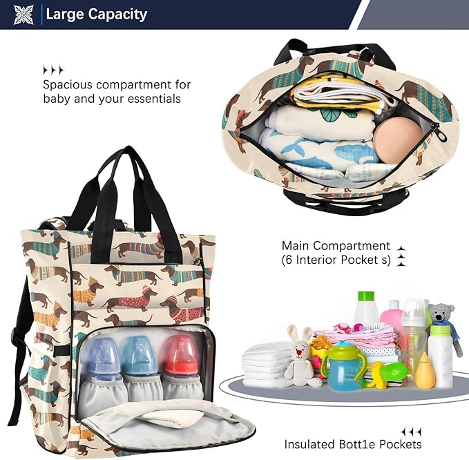 Emelivor Sweater Dogs Cute Diaper Bag Backpack Large Capacity Travel Baby Bags Backpack Diaper Bags for Boy Girl Travel Mom Women Men