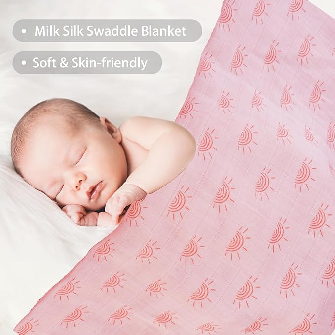 Viviland Muslin Swaddle Blankets, Breathable and Skin-Friendly Baby Receiving Blankets, 2-Pack Sun, 47 x 47 inches
