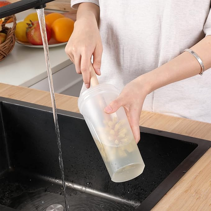 Gejoy 6 Pcs Natural Wood Dish Scrub Brush with Long Beechwood Handle Bristles for Cleaning Bottles, Mugs, Jars, Glasses, Dishes, Vases, Pitchers, 13.6 x 2.6 Inches