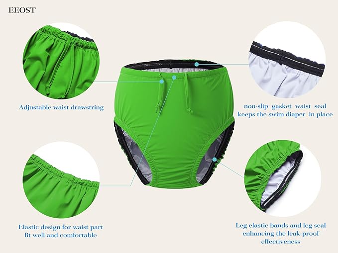 Youth Special Needs Reusable Swim Diapers Swimwear for Incontinence Cloth Diaper Covers Waterproof,Leakproof, Unisex (Lime Green, 3-4T)