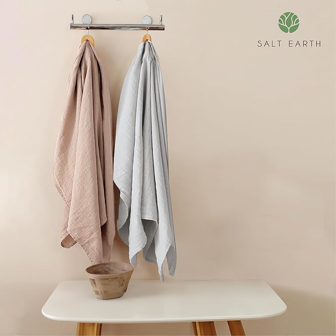 Salt Earth 100% Organic Cotton GOTS Certified 2-Layered Swaddle Baby Blanket, 2 Pack,47"x47" Receiving Blankets for Swaddling,Wrap for Boy & Girl, Newborn Baby Essentials, Registry (2 Solid Colour)