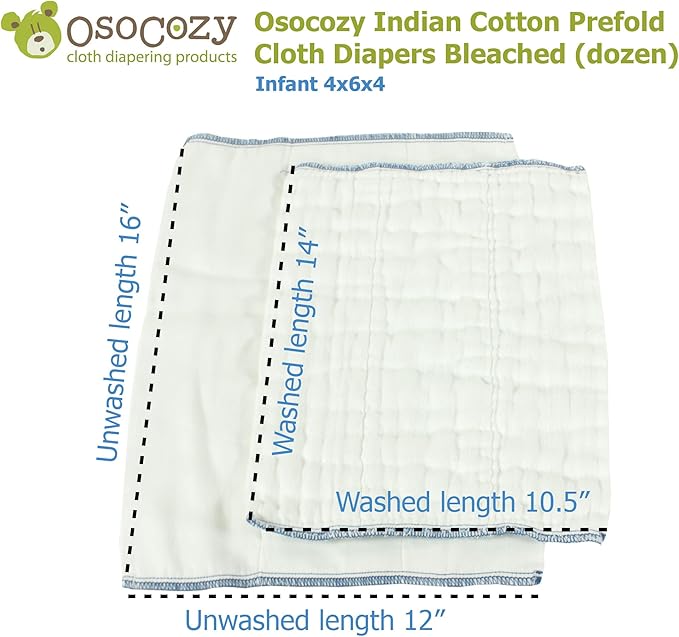 OsoCozy Prefold Cloth Diapers (1 Doz) - Soft, Absorbent, Durable - 100% Cotton