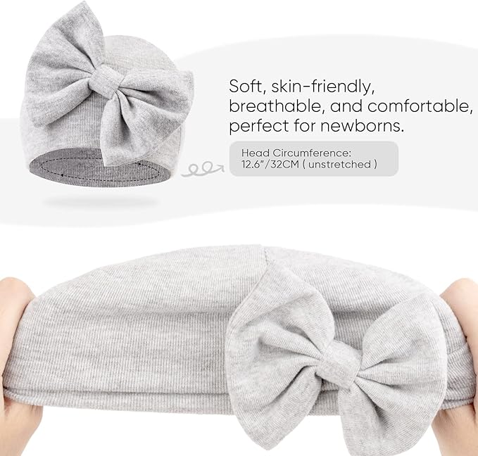 Newborn Baby Hats and Mittens Set Infant Bow Beanie Cap Toddler Gloves Newborn Hospital Hats for Baby Boy Girl 0-6 Months