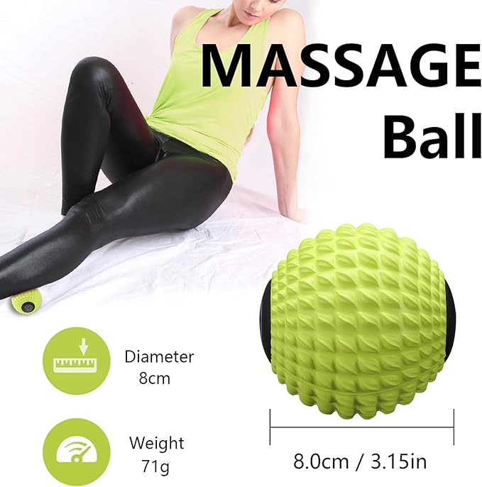Massage Roller Ball, Deep Tissue Massager for Myofascial Release, Mobility Ball for Exercise and Workout Recovery, Alleviating Neck, Back, Legs, Foot or Muscle Tension - Green, 8cm / 3.15in