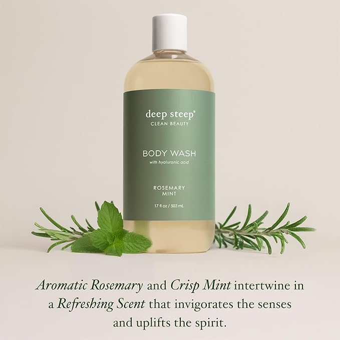 Deep Steep Body Wash, Rosemary Mint, 17 oz – Hydrating Shower Gel with Hyaluronic Acid, Shea Butter, Aloe Vera & Argan Oil – Vegan, Clean Beauty, Clean & Refreshed Skin