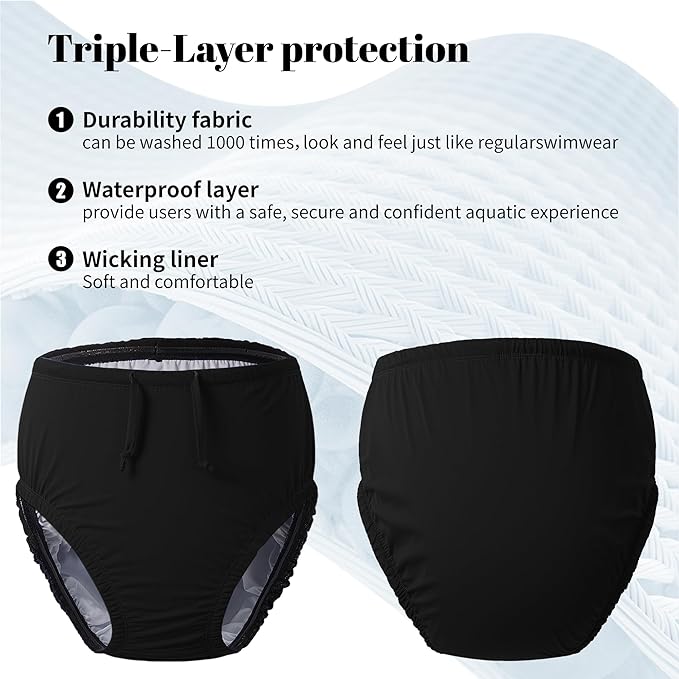 3T to Youth Reusable Swim Diaper Washable Incontinence Underwear for Special Needs Kids Waterproof Covers（Black，12-14）