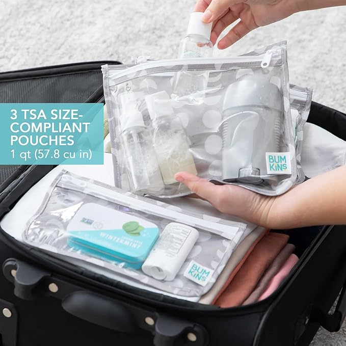 Bumkins - Waterproof Wet Bag & Clear Travel Bags - For Beach, Baby, Travel, Swim Suit, Cloth Diapers, Pump Parts, Pool, Gym, Toiletries - Reusable & Easy to Clean - Lunar Gray - 4 Pack