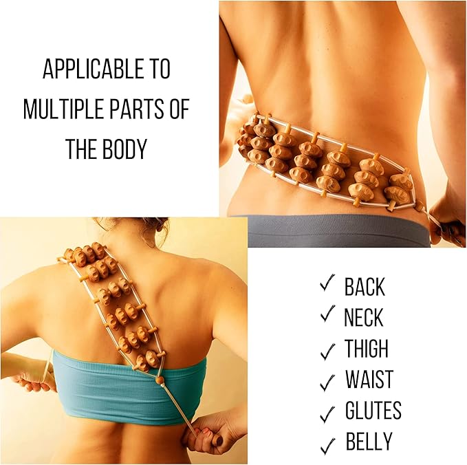 Mr.Woodware Wood Therapy Massage Tools - 2 Pcs Wooden Lymphatic Drainage Curved Roller Stick & Back Massager with Rope Massage Kit - Wood Massage Tools for Body Shaping, Sculpting, Maderoterapia