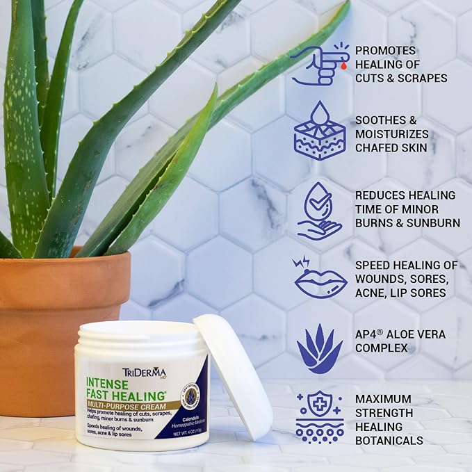 TriDerma Intense Fast Healing Cream, Decreases Healing Time for Minor Irritations, Rashes, Scrapes, Cuts 4 Ounces
