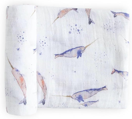 Little Unicorn Premium Cotton Swaddle Baby Blanket | Breathable Fabric | for swaddling, Play, Nursing & More (Narwhal)