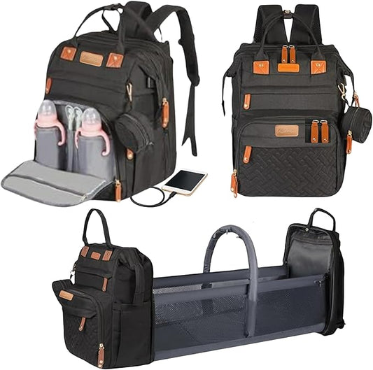 Baby Diaper Bag with Changing Station, Waterproof Diaper Bag Backpack for Mom/Dad, Baby Shower Gifts, w/USB Charging Port, Insulated Bottle Holders & Pacifier Case, XL Storage Backpack, Black