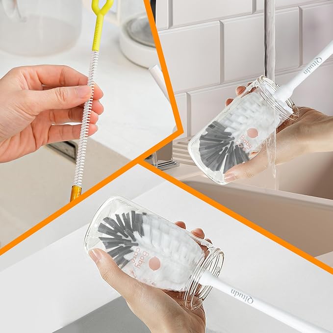 2 Pack 14 Inch Bottle Brush & 12 Inch Straw Brush Cleaner Set - Heavy Duty Kitchen Bottle Brushes for Cleaning Water Bottles, Baby Bottles, Mugs, Sippy Cups & Tumblers, Lab Use
