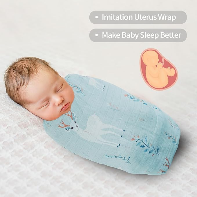Viviland Muslin Swaddle Blankets, Breathable and Skin-Friendly Baby Receiving Blankets, 2-Pack Deer, 47 x 47 inches