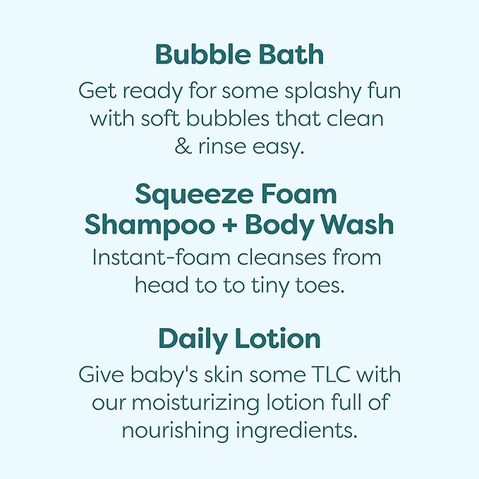 Babyganics Bath Time Giftset, Bubble Bath, Squeeze Foam Shampoo + Body Wash, Moisturizing Daily Lotion in Chamomile Verbena