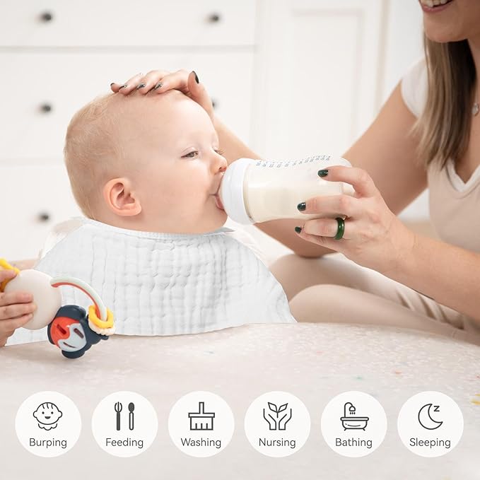 Synrroe Burp Cloths Large, Muslin Burp Cloths for Baby Girls and Boys, Pack of 4 Extra Absorbent and Soft Muslin, 6 Layers 20 by 10 Inches 100% Cotton (White 4 Pack)