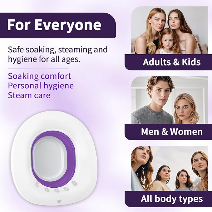 Sitz Bath for Hemorrhoids, Sitz Bath for Toilet Seat - Perineal Soaking Bath, Postpartum Care - Yoni Steam Seat - Foldable Basin for Salt Soak, Wide Seat - Use with Sitz Baths Salt