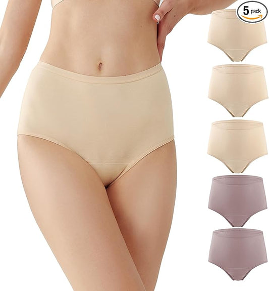 BATTEWA Incontinence Underwear for Women Washable, Leak Proof Underwear High Waist Cotton,Bladder Leakage 50ML (Beige-Blush, X-Large, 5 Pack)