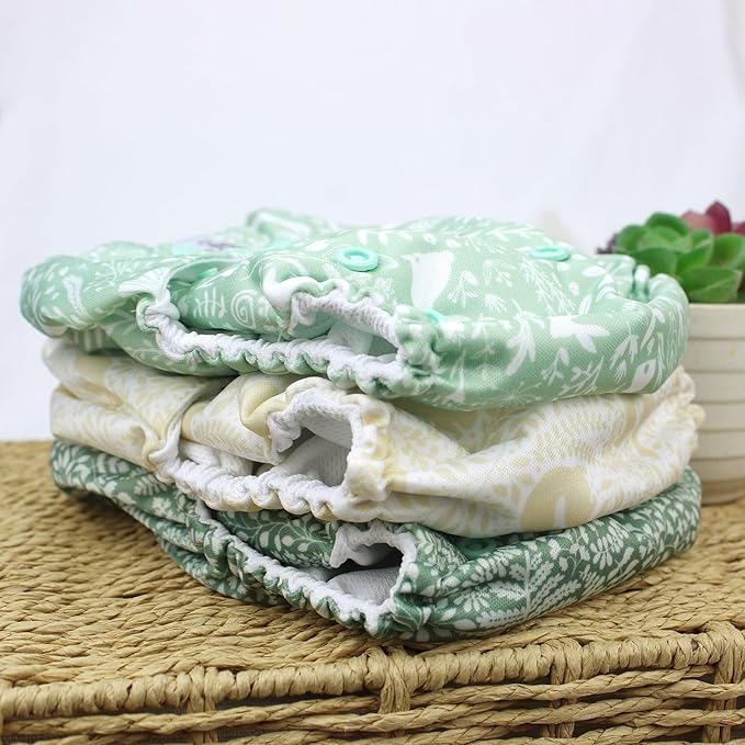 Mama Koala 3.0 Cloth Diapers for Babies with AWJ Lining, 6 Pack with 6 5-Layer Natural Cloth Diaper Inserts - Reusable and Washable Pocket Diapers(A-Spring Sprouts)