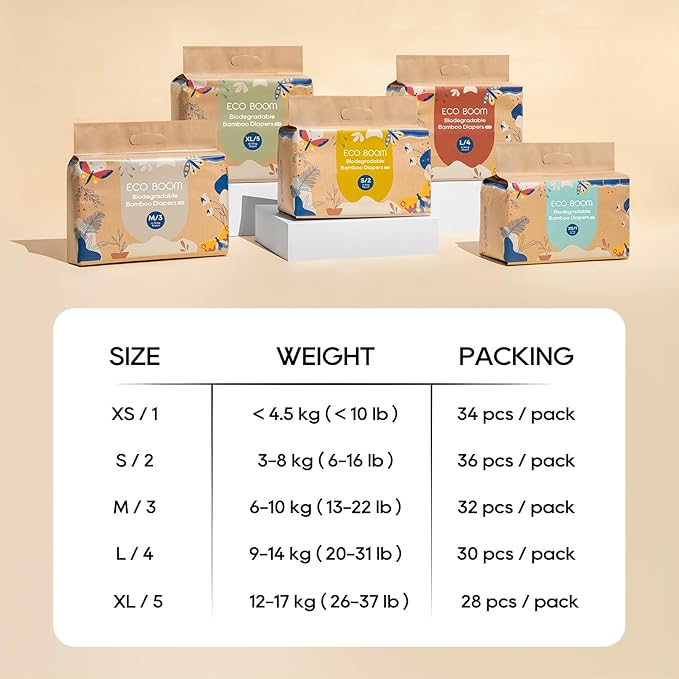 ECO BOOM Size 3 Diapers, Bamboo Viscose Diapers, Sustainable, Paper Packaging