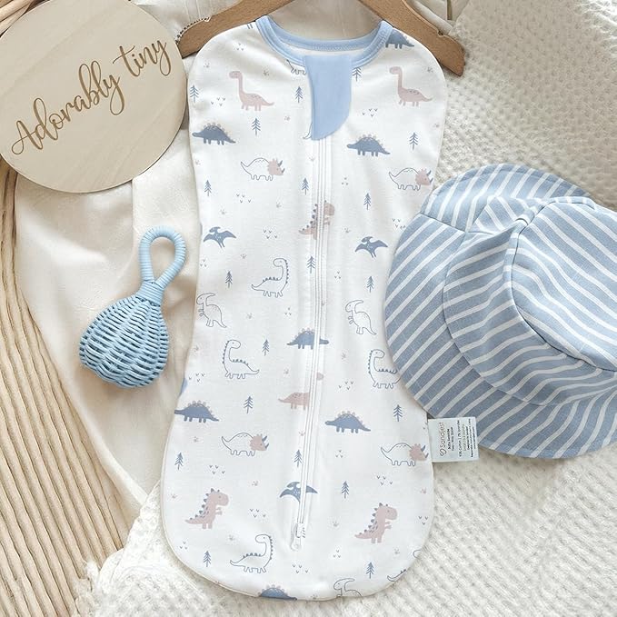 Baby Swaddle 0-2 Months, Cotton Arm-In Zipper Sleep Sack, Wearable Blankets Wrap for Newborn Infant Boys (Dinosaur, Pack of 1)