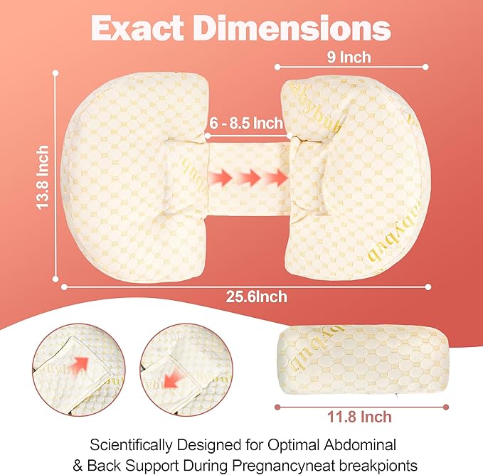 Mama's Dream: Pregnancy Pillows for Sleeping with Adjustable Filling & Cooling Cover – Small Pregnancy Pillow & Pregnancy Wedge for Belly Support – Maternity Essentials & Top Maternity Gift