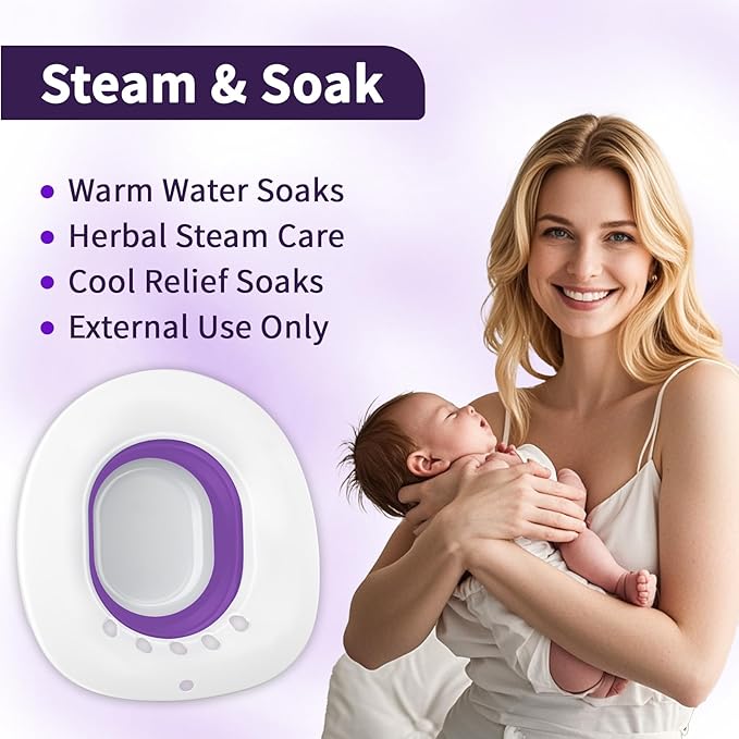Sitz Bath for Hemorrhoids, Sitz Bath for Toilet Seat - Perineal Soaking Bath, Postpartum Care - Yoni Steam Seat - Foldable Basin for Salt Soak, Wide Seat - Use with Sitz Baths Salt