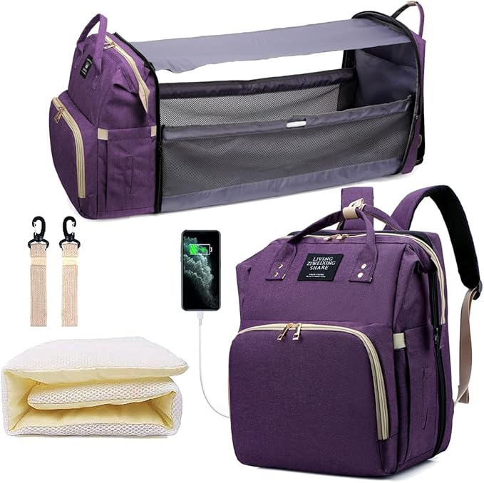 Diaper Bag Backpack, Nappy Baby Bags with Portable Changing Pad, 900D Waterproof Multi-Function Travel Portable Mommy Bag, Purple