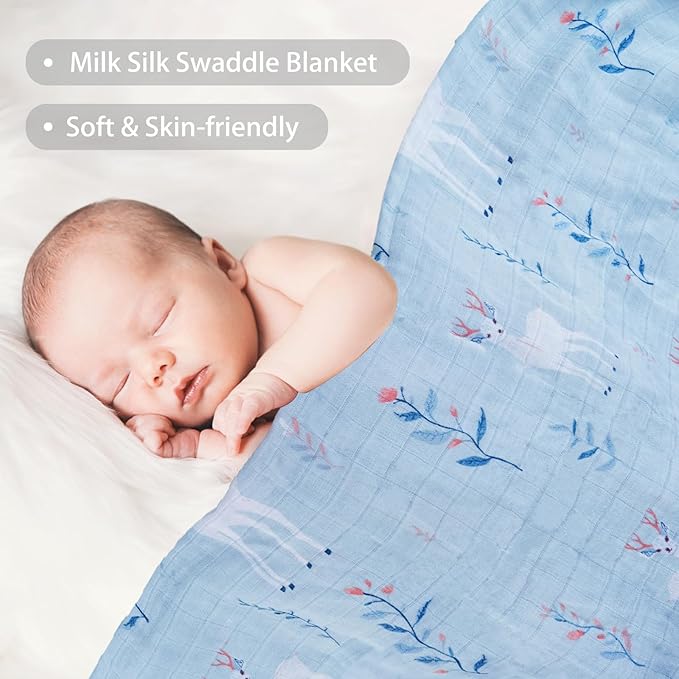 Viviland Muslin Swaddle Blankets, Breathable and Skin-Friendly Baby Receiving Blankets, 2-Pack Deer, 47 x 47 inches