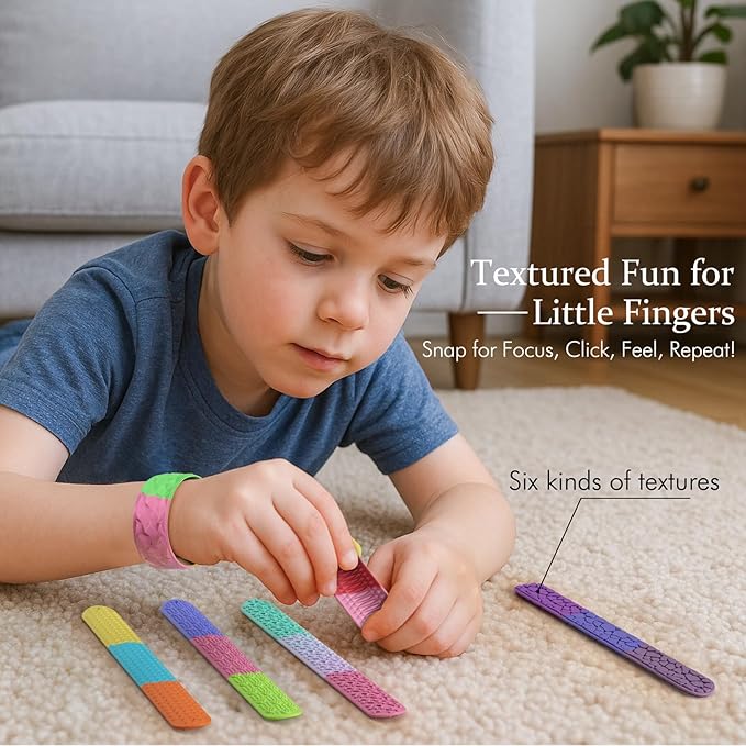 Textured Silicone Slap Bracelets Fidget Toys for Kids Adults, 12PCS Sensory Snap Bracelets for Stress Anxiety Autistic ADHD, Calm Down Classroom Travel Essentials Toys, Stuffers Gifts for Boys Girls