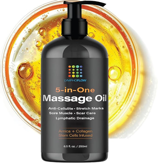 Lymphatic Drainage Massage Oil with Arnica, Collagen and Stem Cells, Post Surgery Recovery &, Liposuction, 360 Lipo, BBL, Tummy Tuck, Fibrosis Treatment, 8.5 Oz