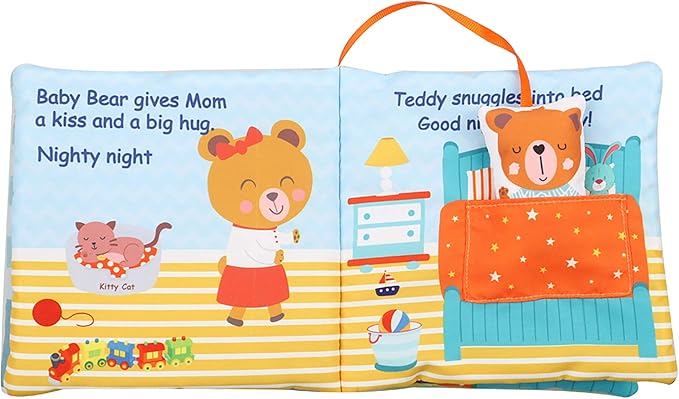 Teddy Bear Baby Book Activity Quiet Cloth Soft Books Developmental Toys Interactive Baby Books for Babies Toddlers Infants, Tummy Time Mirror Toy Gifts for Boys Girl, Goodnight W Box