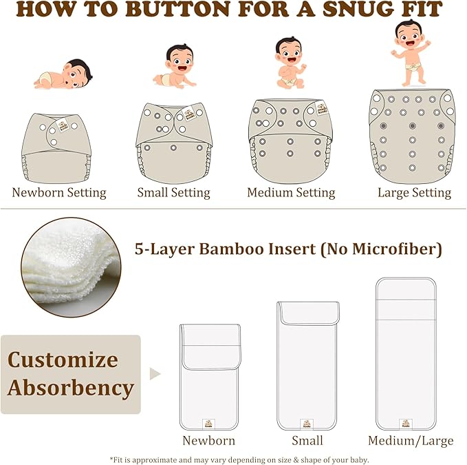 Mama Koala 3.0 Pocket Cloth Diapers for Babies with AWJ Lining, 6 Pack with 6 5-Layer Natural Cloth Diaper Inserts - Reusable and Washable Pocket Diapers(A-My Warm Heart)