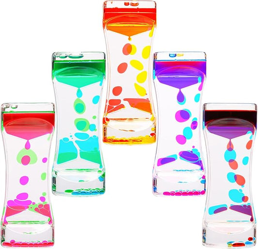 Liquid Motion Bubbler,CAILINK 5 Pack Stress Management Sensory Toys, Relief Fidget Water Timers,Relaxing Liquid Bubbler,Office Home Colorful Hourglass Desk Decor