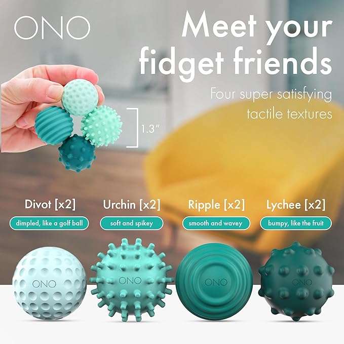 ONO Signets – Silicone Magnetic Balls with Textured Dimples, Bumps, and Waves | Fun to Play with Fidget Toy for Adults | Help Relieve Stress, Anxiety, Tension (Turquoise, Set of 8)