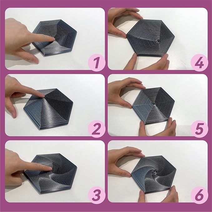 Fractal Fidget Hexagon-3D Printed Hexagon Fidget Toy, Infinity Cube Sensory Toys for Adults, Desk Spinning Toy, Hexagon Spiral Visual Fingertip Toys for Stress Anxiety (5.75in) (Black-Silver)