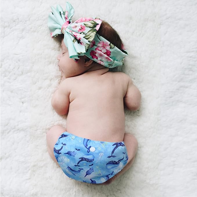 wegreeco Cloth Diapers 5 Pack with 5 Inserts, Washable Cloth Diapers for Babies, One Size Adjustable Reusable (Ocean Adventure)