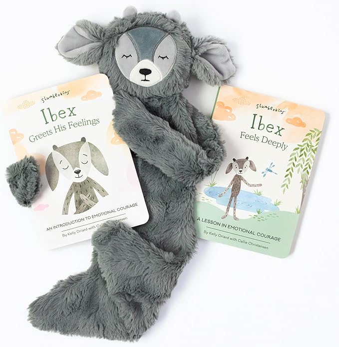 Slumberkins Ibex Snuggler & 2 Board Books Complete Set Bundle | Promotes Emotional Courage, Resilience & Empathy | Social Emotional Tools for Ages 0+ (Ibex Kin Snuggler + 2 Board Books)