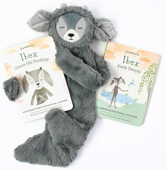 Slumberkins Ibex Snuggler & 2 Board Books Complete Set Bundle | Promotes Emotional Courage, Resilience & Empathy | Social Emotional Tools for Ages 0+ (Ibex Kin Snuggler + 2 Board Books)