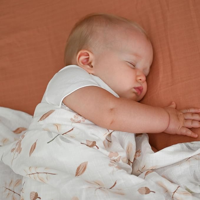 Muslin Swaddle Blankets for Boys & Girls, 4 Pack Receiving Baby Blanket for Newborns, Large 47 x 47 Inches, Soft Breathable Baby Swaddles, Acorn & Earthy Colors