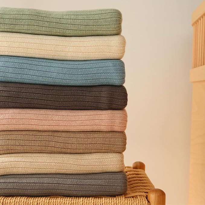 Knitted Organic Cotton Baby Blanket- Swaddle Blanket, 30" x 40" Soft Receiving Blanket for Newborn (Ribbed - Polar Blue)