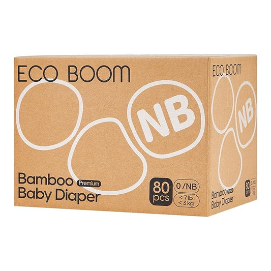 ECO BOOM Preemie Diapers, Viscose from Bamboo Diapers, Natural Soft Disposable Nappies for Infant, Size 0 Suitable for up to 7 lbs (Newborn - 80 Count)