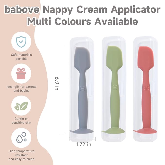 Baby Diaper Cream Spatula Applicator 3 Pack(with 3 Travel Case), Butt Paste Spatula Soft Silicone,Diaper Rash Cream Applicator, Baby Essentials Must Haves Newborn Stuff (Green Grey Azure)