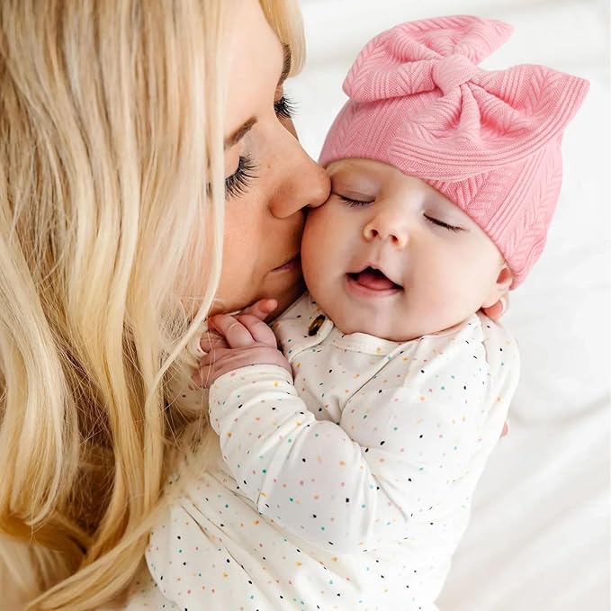 Newborn Baby Hats and Mittens Set Infant Bow Beanie Cap Toddler Gloves Newborn Hospital Hats for Baby Boy Girl 0-6 Months