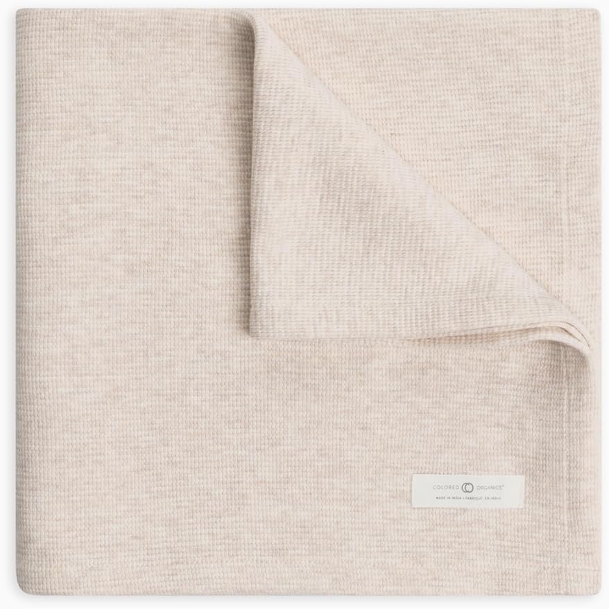 Colored Organics Baby Organic Cotton Swaddle - Infant Receiving Blanket - Heather Oat Waffle