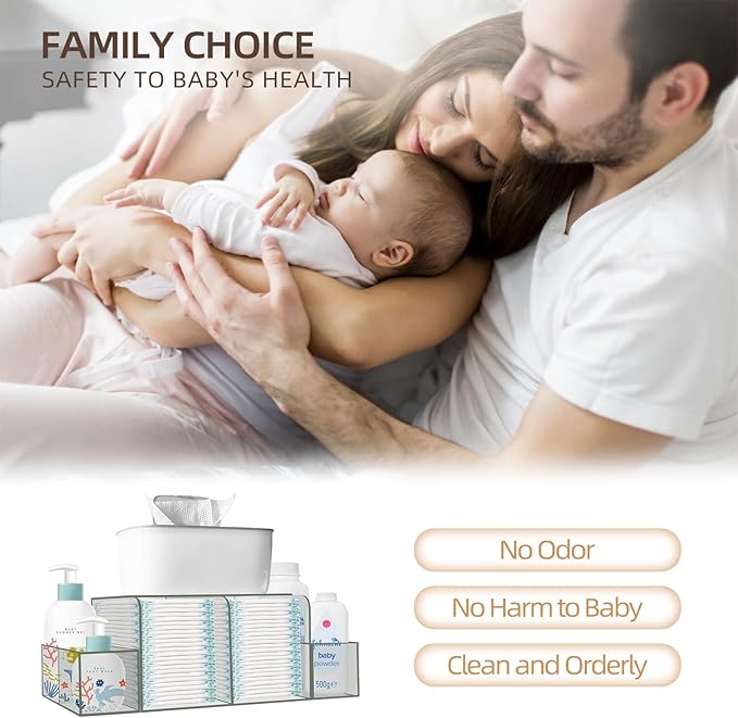 Diaper Caddy, Baby Changing Table Organizer, Detachable Clear Acrylic Diaper Storage for Wipe Dispenser, Wipe Warmer and other Diapering Essentials