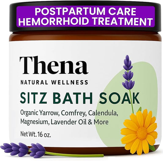 Best Organic Sitz Bath Soak Postpartum Care & Post Partum Essentials, Natural Hemorrhoid Treatment for Women & Moms with Epsom Dead Sea Salt Witch Hazel, Sitz Bath for Toilet, Thena